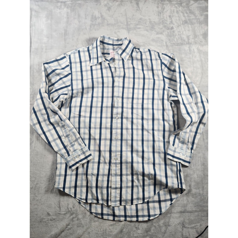 Brooks Brothers Shirt Men's Medium Madison Fit Blue Plaid Button Down Cotton